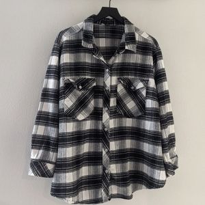 3X Sanctuary Black White Plaid Flannel Button Down
